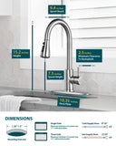 Hiqufet Kitchen Sink Faucet with Pull Down Sprayer with Deck Plate, Brushed Nickel High ArcFaucet, Stainless Steel Modern RV Bar Sink Faucets for Pot Filler, Farmhouse Camper Bar Laundry Room