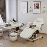 Paddie Electric Height Adjustable Tattoo Chair Spa Bed, Electric Lift Massage Table 3-Section Folding with Storage Pocket for Client/Esthetician/Artist, White