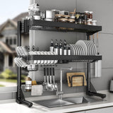 CUISIBOT Over Sink Dish Drying Rack, 3-Tier Full Stainless Steel Drainer Dish Rack Adjustable 20.9''-37.4'', Expandable Multifunctional Kitchen Organizer