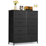 8-Drawer Dresser for Bedroom, Anti-Tip Tall Storage Organizer Chest of Drawers with Wooden Top and Metal Frame Fabric Bins for Closet, Living Room, Hallway, Entryway, Black