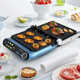 Happygrill 3 in 1 Panini Press Electric Indoor Grill & Sandwich Maker,1200W Open Flat Griddle w/ 2 Removable Non-Stick Dishwasher-Safe Plates,LED Display,7 Modes,Independent Temp Control & Drip Tray