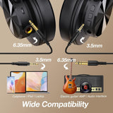 Over Ear Headphones, Wireless Headphones w/ 72H Playtime, Hi-Res, 3.5mm/6.35mm Wired Audio Jack - Black OneOdio