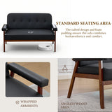50”W Black Leather Small Office Couch, Loveseat Sofa with Wooden Arms