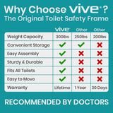 Vive Toilet Safety Rail with Arms - 300LBS Support Frame with Handles for Seniors, Elderly, Handicap & Disabled - Grab Bar Handrail - Bathroom Riser Assistance Aid - Stand Alone Lifter to Help Stand