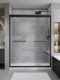 Glass Shower Doors, 56" - 60" W x 72" H Double Sliding Shower Door, Aluminum Semi-Frameless & 1/4"(6mm) Clear Tempered Glass Bypass Shower Door for Walk in Shower, Matte Black