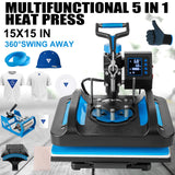 Leomru 5 in 1 Heat Press Machine, Heat Press 15x15, Multifunction T Shirt Press Machine