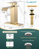 KUZOR Gold Waterfall Bathroom Sink Faucet, Brushed Gold Finish, Single Handle, 1 or 3 Hole Installation, Metal Pop Up Drain, 23.6-inch Hoses, 3/8 Inch Compression Threads
