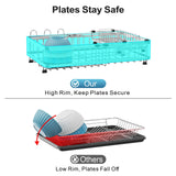 GSlife Large Capacity Expandable Dish Drying Rack with Absorbent Mat, 2-Piece Stainless Steel Dish Drainer Set for Counter with Removable Over Sink Rack, Family Size 15" W x 16.5"-21.5" L, Silver