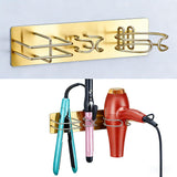 Oukimly Blow Dryer Holder Wall Mounted Curling Iron Holder, 3 in 1 Hair Tool Organizer for Straightener, Curling Iron, Hair Dryer Holder Adhesive Flat Irons Storage for Bathroom Barber Shop (Gold)