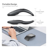 Bluetooth Wireless Arc Travel Mouse, Bluetooth 5.0/4.0 & 2.4G Tri-Mode, Rotating Foldable Ergonomic Mice, Type-C Rechargeable Multi-Device for Microsoft Laptop, PC, MacBook, Chromebook, Lenovo - Black
