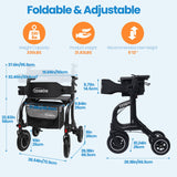 Rollator Walker for Seniors/Adults Foldable Rolling Walker with Seat 330 lbs Capacity 10 inch Wheels Hand Grips Adjustable Height Lightweight Durable Aluminum Walker Removable Back Support (Black)