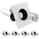 LUXRITE 1-Inch LED Trimless Recessed Spotlight with Black Reflector Trim Replacement 10W, 850LM, 2700K-5000K, 60° Beam Angle, Dimmable, Push-n-Lock, CRI90, Damp & IC Rated, ETL White + Black (4 Pack)
