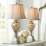 Barnes and Ivy Luke 33 3/4" Tall Large Traditional End Table Lamps Set of 2 LED Night Light Gold Silver Finish Mercury Glass Living Room Bedroom Bedside Nightstand House Office Off-White Shade