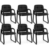 GIANTEX Waiting Room Guest Chairs Set of 6, Leather Office Reception Chairs with Padded Armrests, Sled Base, Metal Frame, Stationary Side Chairs No Wheels for Conference Meeting Lobby Home, Black