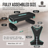 Step Aerobics Platform Set with Weighted Vest & Measuring Tape, Aerobic Steppers for Exercise at Home, Adjustable Height 2 Level Risers Workout Stepper with Non-Slip Surface, Green Black