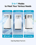 Feelfunn 8000 BTU Portable Air Conditioner, 3-in-1 Cools 350 Sq.Ft, Quiet AC with Fan & Dehumidifier, LED Display, Remote, 24H Timer, Window Kit, for Bedroom/Office/Dorms