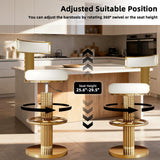 Swivel Bar Stools, Counter Height Stools with Gold Stainless Steel, White