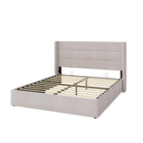 Allewie Queen Size Lift Up Storage Bed, Modern Wingback Headboard, Hydraulic Support, No Box Spring Needed, Light Beige