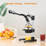 TONGCHANT Cast Iron Juicer, Heavy Duty Manual Citrus Press | Hand Press Juicer for Orange Lemon Pomegranate, High Leverage for Easy Juicing, Stainless Steel Cup, Black