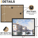 decorUhome Solid Oak Wood 12x16 Picture Frame, Display 11x14 Picture with Mat or 12x16 Poster without Mat, Wall Mounting Photo Frame, Black, 1 Pack