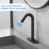 BWE Touchless Bathroom Sink Faucet, Black Automatic Motion Sensor Faucet,Hand-Free Electric Smart Commercial Sink Faucet,with Hole Cover Plate and Control Box,Battery or Plug-in Powered