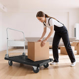 Foldable Push Cart Dolly, 660 lbs Capacity, Folding Platform Truck with Swivel Wheels, Moving Platform Hand Truck Flatbed Cart,