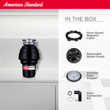 American Standard 10-US-AS-12 Garbage Disposal Anti-Jam Stainless Steel Food Waste Grinding System, Heavy Duty, 1.25 HP, Black