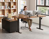 OffiGo 48" L Shaped Electric Standing Desk with Cabinet Sets, Walnut/Black