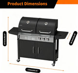 Garvee 3 Burner Propane Gas and Charcoal Grill Combo with Side Burner, Outdoor Dual Fuel Grill with Storage Cabinet for Patio & Party & Kitchen & Backyard Barbecue