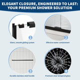 44-48 in. w x 72 in. h Semi-Frameless Double Sliding Shower Door, Clear Tempered Glass, Matte Black Frame for Walk-in Shower, Space-Saving Solution for Tight Bathrooms