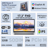 HP 17.3” FHD IPS LED Anti-Glare 300 nits Laptop, AMD Ryzen 5 7430U 6-core CPU, 8GB RAM, 512GB Storage, Webcam w/Shutter, Microsoft Copilot Key, Wi-Fi 6, BT 5.4, Win11H, w/Laptop Cooler, 17-cp3000