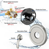 FROPO Tub Shower Faucet Set with Valve, 6-Inch Shower Head and Handle Set Brushed Nickel, Single-Handle Tub and Shower Trim Kit with Touch-Clean Rain Shower Head and Tub Spout
