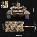 BESTYMXY RC Tank Russian T-90 Main Battle Tank, 1/16 2.4ghz Remote Control Vehicle with Sound & Light for Ages 14+