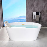 WOODBRIDGE 54" Acrylic Freestanding Bathtub Contemporary Soaking White Tub with Brushed Gold Overflow and Drain,B1702-BG