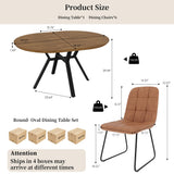 Round Dining Table Set for 6 People, 43.3"-59.1" Extendable Kitchen Table with 6 Upholstered Chairs