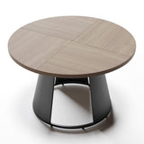HIPIHOM 47.2” Round Dining Table Set for 4 Modern Wood Table with 4 Upholstered Leather Chairs, Metal Pedestal Base, Space-Saving Kitchen & Dining Furniture for Small Apartments and Compact Spaces