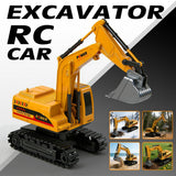 UMURSIM RC Hydraulic Excavator Toy, 6-Channel Remote Control Excavator with Metal Shovel & Lights, 360° Rotation Mini Excavator, RC Construction Vehicles Digger Toy for Boys 3-8