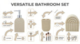 Bathroom Accessory Set, 5 Pcs Bathroom Essentials Sets Accessories, Soap Dispenser Set, Toothbrush Holder, Vanity Tray, Tumbler, Cotton Swab Jars, Bathroom Organizer for Modern Bathrooms(Beige)