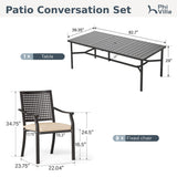 PHI VILLA Outdoor Dining Set for 8, 83" Metal Table w/Umbrella Hole