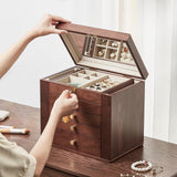 Homruilink Black Walnut Wooden Jewelry Box, Wood Jewelry Organizer with 2 Side Doors Mirror Lockable Classical Style for Watch Necklace Ring Earring Storage Valentines Day Gifts for Her-5 Layer