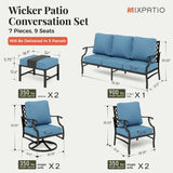 MIXPATIO 7-Piece Patio Conversation Set, Swivel Chairs, 2 Ottomans