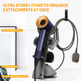 genyen eye Hair Dryer Holder Stand for Dyson Hair Dryer, Upgraded Dyson Hair Dryer Holder Dyson Hair Dryer Stand Black to Store 5 Dyson Hair Dryer Attachments with Cable Hook