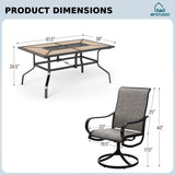 MFSTUDIO 7 PCS Patio Dining Set, Wood-Look Table & Brown Swivel Chairs