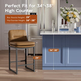 24" Brown Counter Height Bar Stools Set of 4, Double-Layer Seat