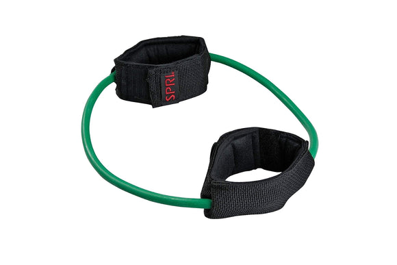 SPRI Xercuff Leg Resistance Band Exercise Cord with Non-Slip Padded Ankle Cuffs, Green, Light SPRI