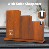 Magnetic Knife Block 13 x 10 Inches, imarku Magnetic Knife Holder Rack for Kitchen Counter, Double Sided Magnet Knife Storage Stand with Knife Sharpener, Brown