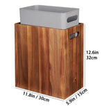 3 Gallon Solid Acacia Wood Trash Can with Liner & Handles, Small Narrow Rectangular Wooden Garbage Bin, Decorative Waste Basket for Bathroom, Bedroom, Kitchen, Living Room, Office