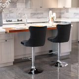 MOOLSUN Rotating Velvet Bar Stools Set of 4, Modern Padded with Nailhead Trim and Tufted Back, Adjustable Swivel Counter Height Stools for Kitchen Island, Bar, Club,Black(Silver Base)