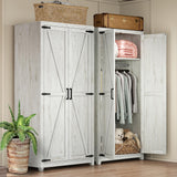 AMERLIFE Set of 2 Farmhouse Armoire Wardrobe Closet with 2 Barn Doors, 70'' Storage Cabinet with Shelf & Hanging Rod, Versatile Clothing Storage for Bedroom, White