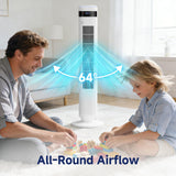 OLIXIS Tower Fan for Bedroom, 28dB Quiet Floor Standing Fan with Remote, 12H Timer, 5 Speeds, 4 Modes, LED Display, Portable Bladeless Oscillating Cooling Fan for Indoor, Home, Office - White